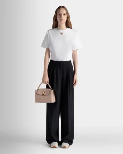 Wide-Leg Pants In Navy Blue Wool Blend