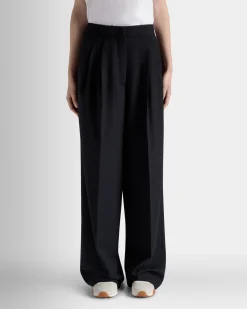 Wide-Leg Pants In Navy Blue Wool Blend
