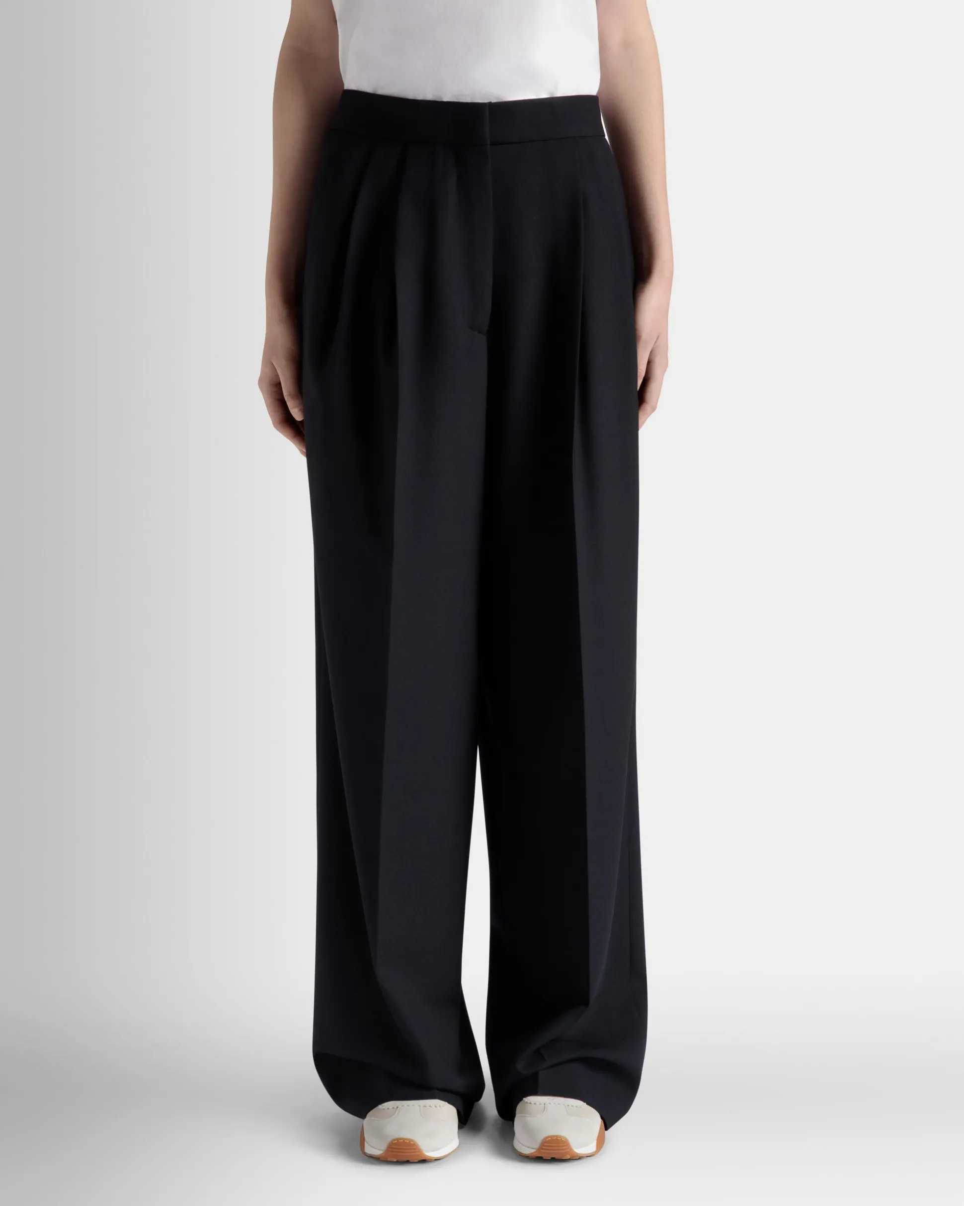 Wide-Leg Pants In Navy Blue Wool Blend