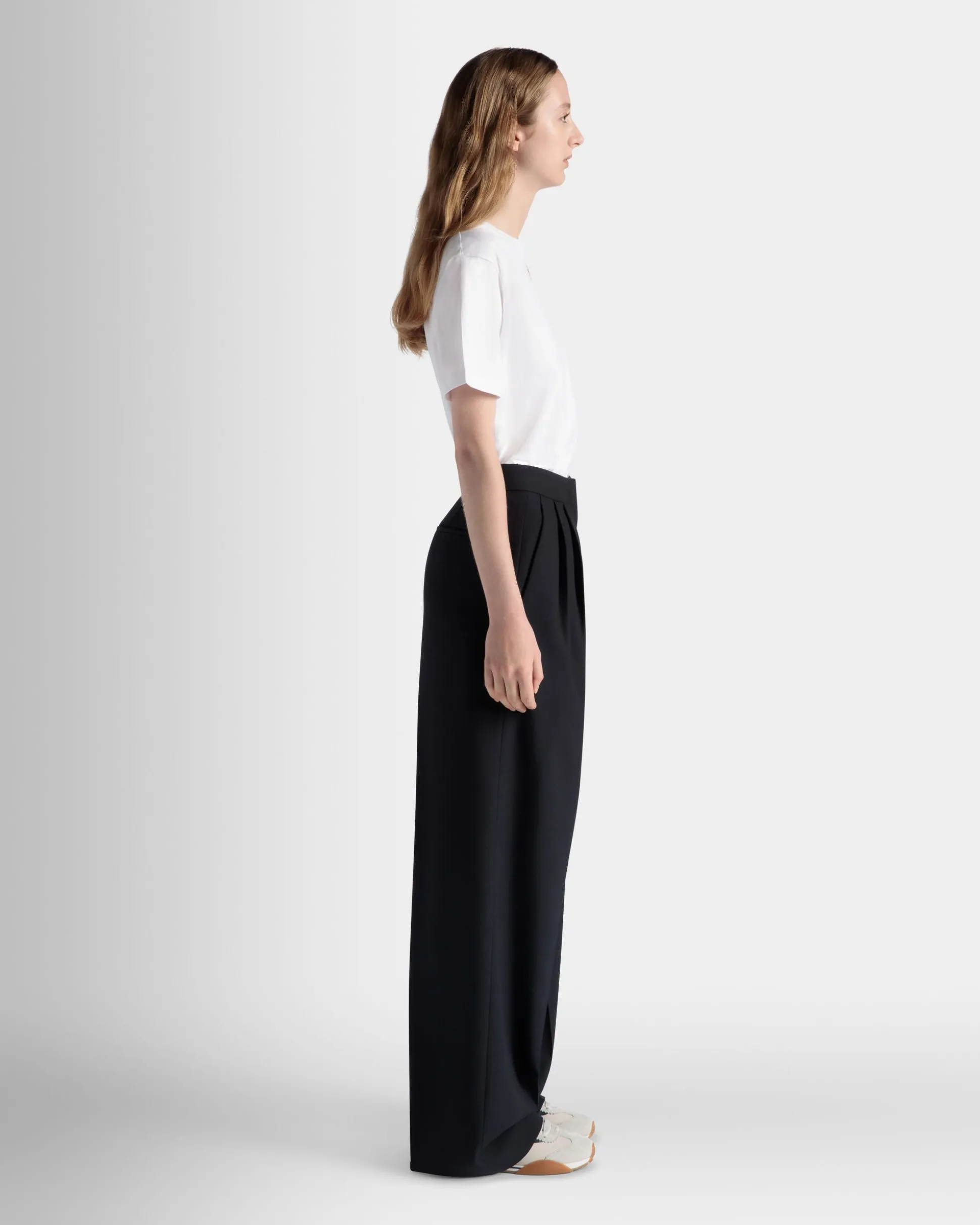 Wide-Leg Pants In Navy Blue Wool Blend