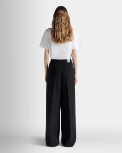 Wide-Leg Pants In Navy Blue Wool Blend