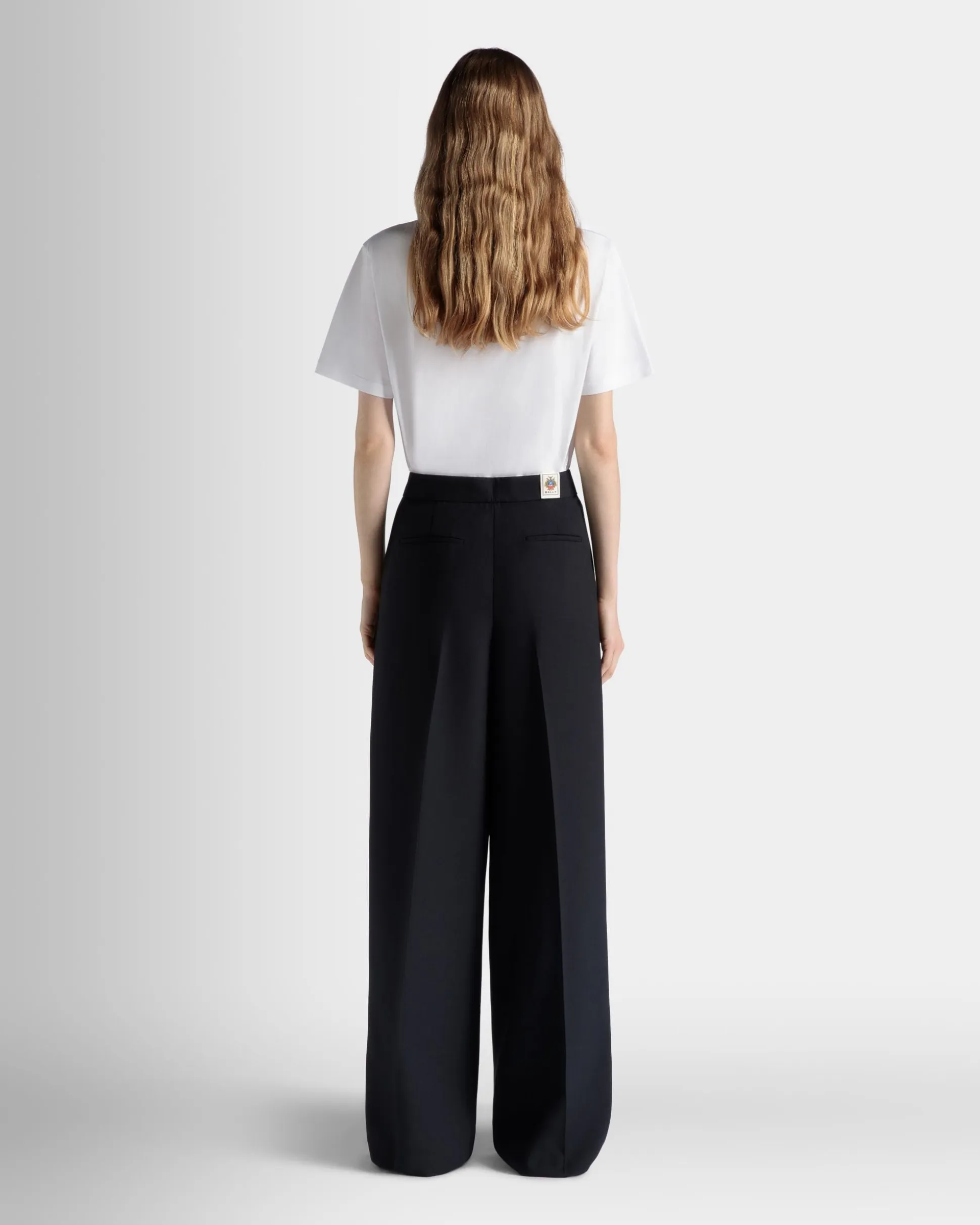 Wide-Leg Pants In Navy Blue Wool Blend