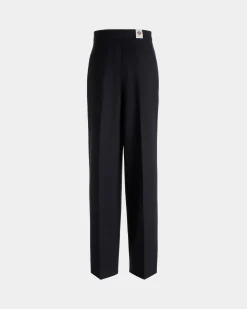 Wide-Leg Pants In Navy Blue Wool Blend
